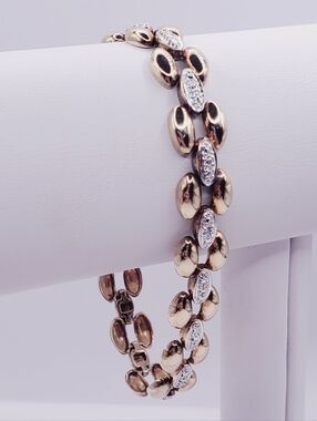 Genuine Diamond Yellow Gold - 925 Sterling Silver Link Bracelet